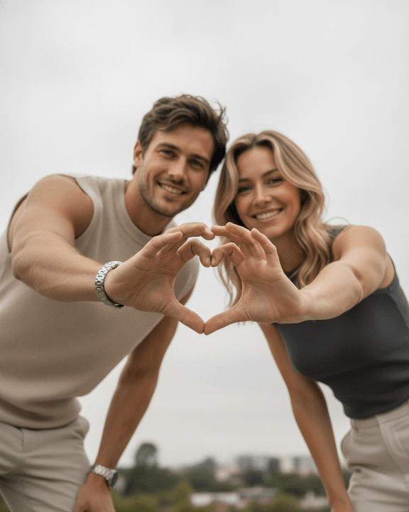 Heart-Shaped Couple Low-Angle Lifestyle Portrait